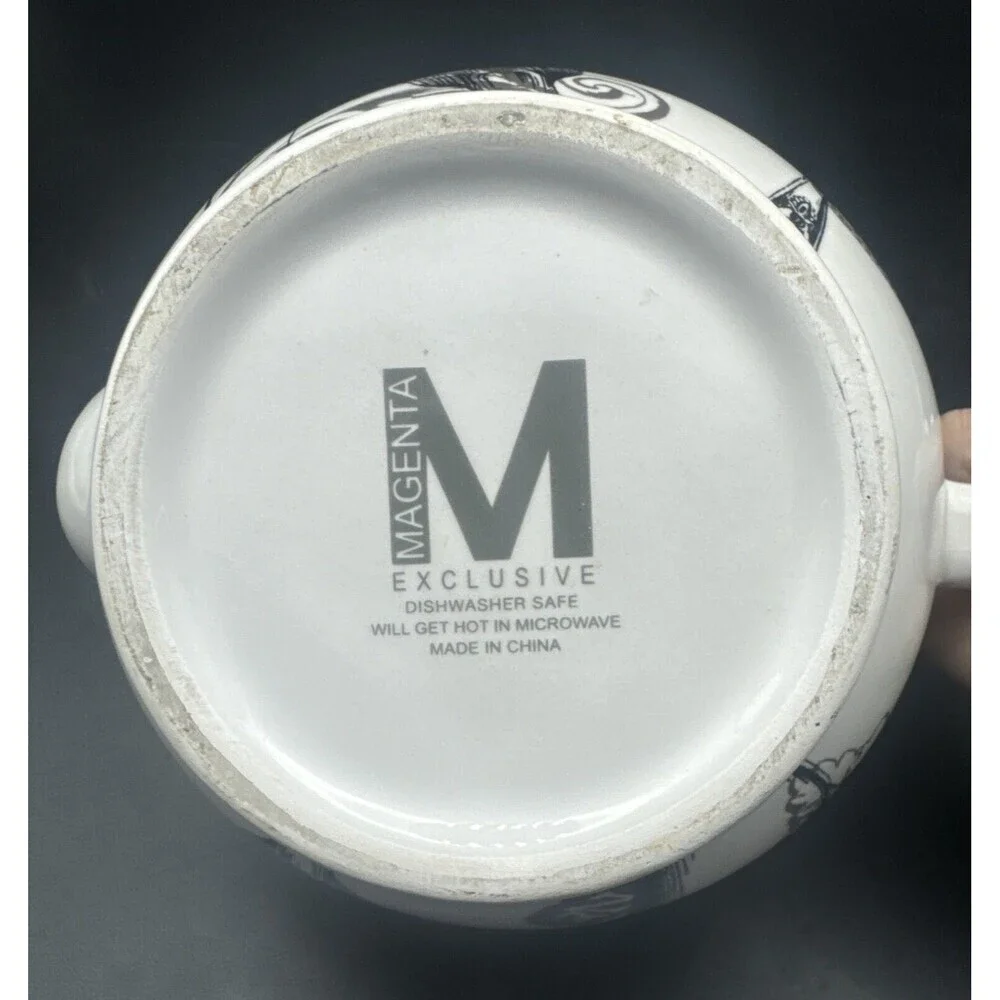 Magenta Exclusives White w/ Black Fork Spoon Knife Graphics Ceramic‎ Teapot 80oz